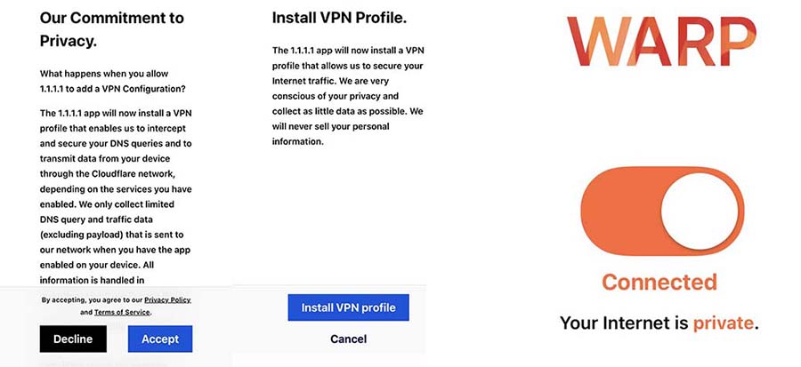 cài đặt VPN 1.1.1.1 về điện thoại vào sv388